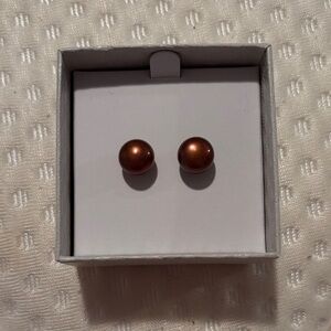 Elegant Brown Stud Pearl Earrings